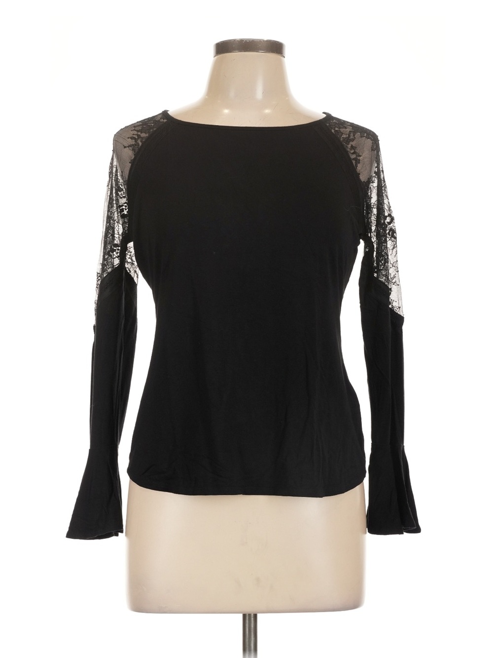 Karen Millen Black Lace-Sleeve Long Sleeve Tee